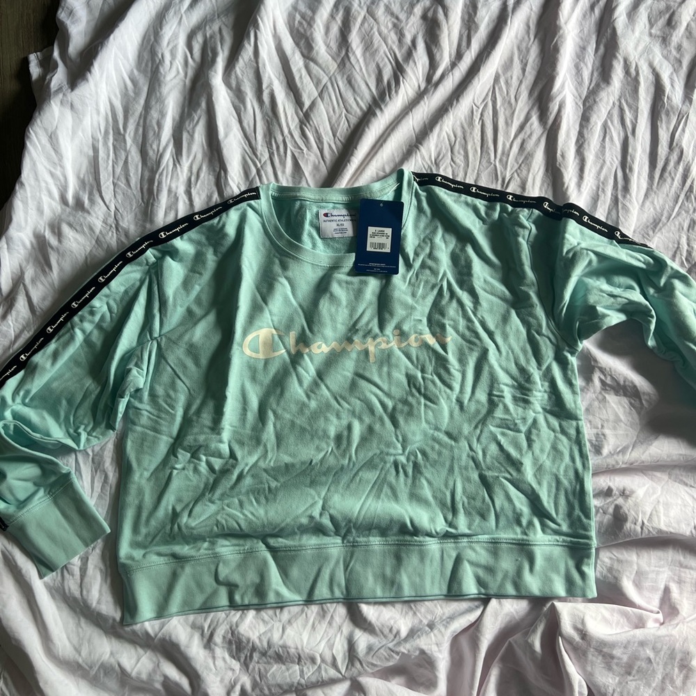 Champion Light Green Crewneck with Logo Tape